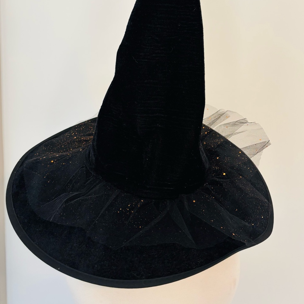 Black Witch Hat with Orange Glitter Tulle